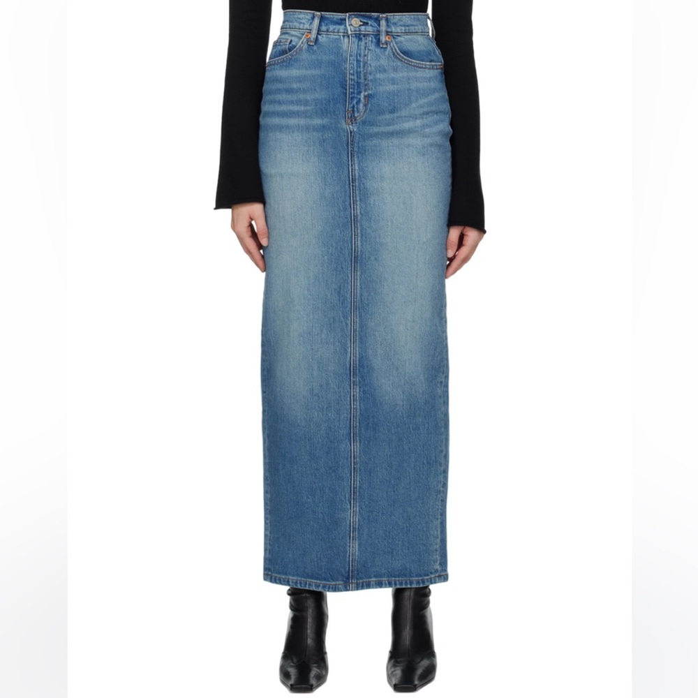 Stretch Blue Denim Maxi Skirt